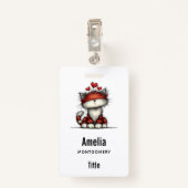 Cat with Red Hearts Cute and Fun Badge (Achterkant met clip)
