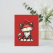 Cat with Red Hearts Cute and Fun Briefkaart (Staand voorkant)