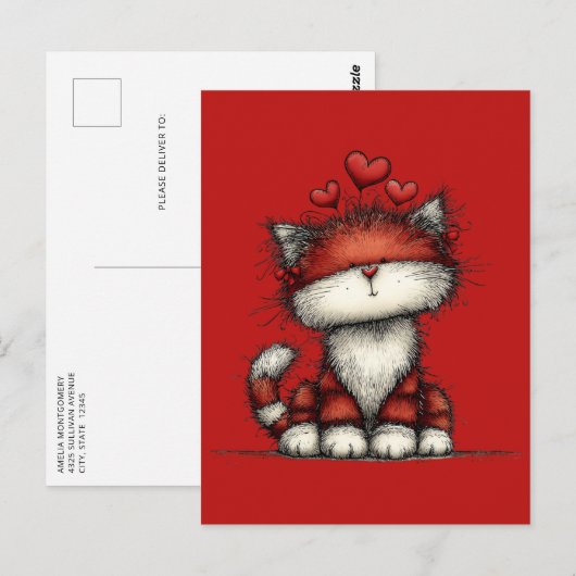 Cat with Red Hearts Cute and Fun Briefkaart (Voorkant / Achterkant)