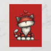 Cat with Red Hearts Cute and Fun Briefkaart (Voorkant)