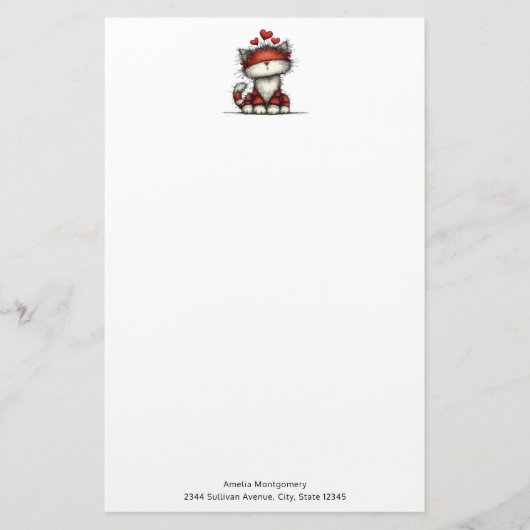 Cat with Red Hearts Cute and Fun Briefpapier (Voorkant)