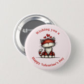 Cat with Red Hearts Cute and Fun Valentine's Day Ronde Button 5,7 Cm (Voorkant /achterkant)
