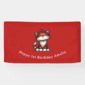 Cat with Red Love Hearts Cute and Fun Birthday Spandoek (Horizontaal)