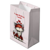 Cat with Red Love Hearts Cute and Funny Birthday Medium Cadeauzakje (Achterkant Gekanteld)