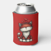 Cat with Red Love Hearts Cute and Funny Blikjeskoeler (Blikje Achterkant)