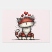 Cat with Red Love Hearts Cute and Funny Inpakpapier Vel (Voorkant 3)