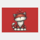 Cat with Red Love Hearts Cute and Funny Inpakpapier Vel (Voorkant)