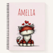 Cat with Red Love Hearts Cute and Funny Notitieboek (Voorkant)