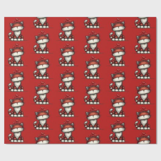 Cat with Red Love Hearts Cute and Funny Pattern Cadeaupapier (Vlak)