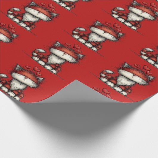 Cat with Red Love Hearts Cute and Funny Pattern Cadeaupapier (Hoek)