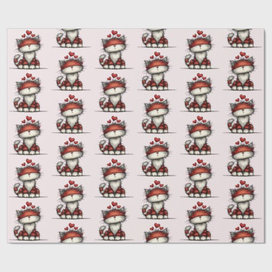 Cat with Red Love Hearts Cute and Funny Pattern Cadeaupapier (Vlak)