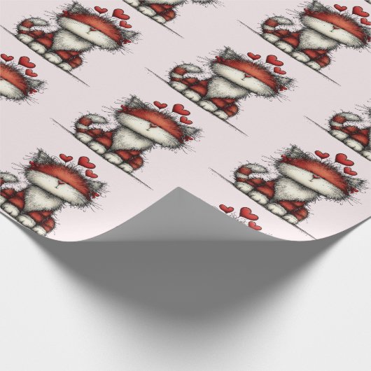 Cat with Red Love Hearts Cute and Funny Pattern Cadeaupapier (Hoek)