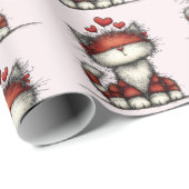 Cat with Red Love Hearts Cute and Funny Pattern Cadeaupapier (Rol Hoek)