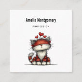 Cat with Red Love Hearts Cute and Funny Vierkante Visitekaartje (Voorkant)