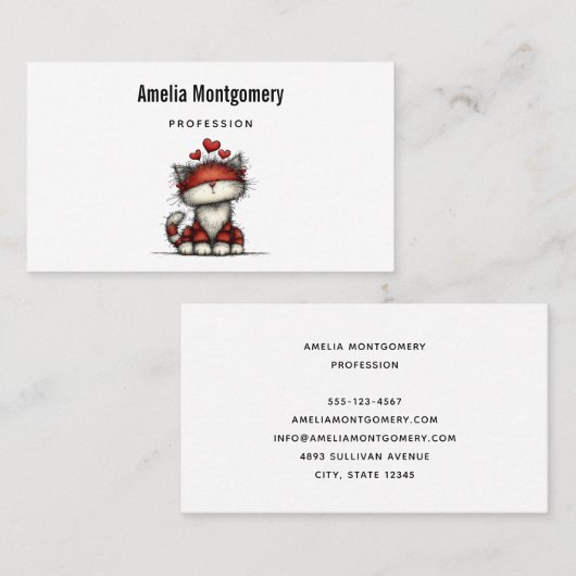 Cat with Red Love Hearts Cute and Funny Visitekaartje (Voorkant / Achterkant)