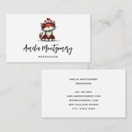 Cat with Red Love Hearts Cute and Funny Visitekaartje