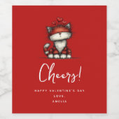 Cat with Red Love Hearts Cute and Funny Wijn Etiket (Enkel label)