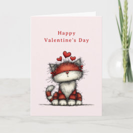 Cat with Red Love Hearts Cute Fun Valentine's Day Feestdagen Kaart