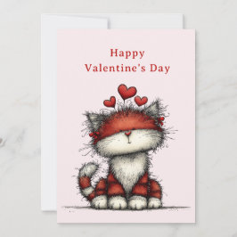 Cat with Red Love Hearts Cute Fun Valentine's Day Feestdagenkaart