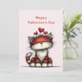 Cat with Red Love Hearts Cute Fun Valentine's Day Feestdagenkaart (Staand voorkant)