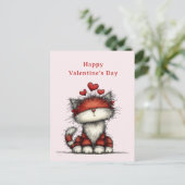 Cat with Red Love Hearts Cute Fun Valentine's Day Feestdagenkaart (Staand voorkant)