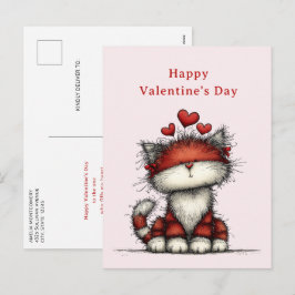 Cat with Red Love Hearts Cute Fun Valentine's Day Feestdagenkaart