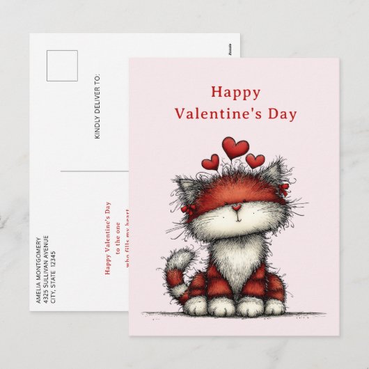 Cat with Red Love Hearts Cute Fun Valentine's Day Feestdagenkaart (Voorkant / Achterkant)