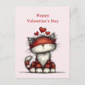 Cat with Red Love Hearts Cute Fun Valentine's Day Feestdagenkaart (Voorkant)
