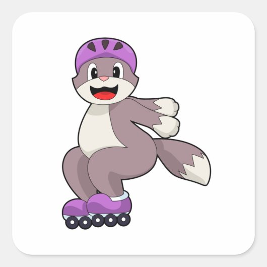 Cat with Roller skates Vierkante Sticker (Voorkant)