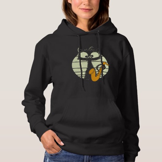 Cat With Saxophone Playing Cat Cute Jazz Cat Hoodie (Voorkant)