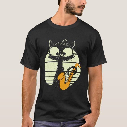 Cat With Saxophone Playing Cat Cute Jazz Cat T-shirt (Voorkant)