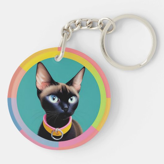 Cat With Striking Eyes beroemd gemaakt door Circul Sleutelhanger (Achterkant)