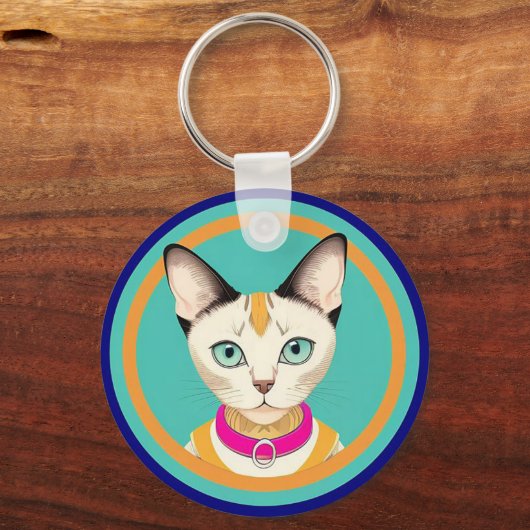 Cat With Striking Eyes beroemd gemaakt door Circul Sleutelhanger (Achterkant)