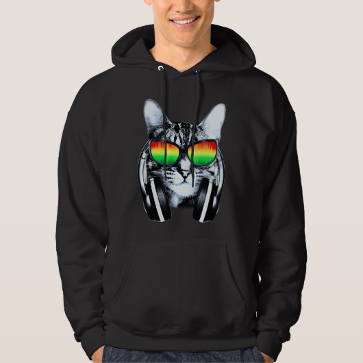 Cat with sunglasses and headphones hoodie (Voorkant)