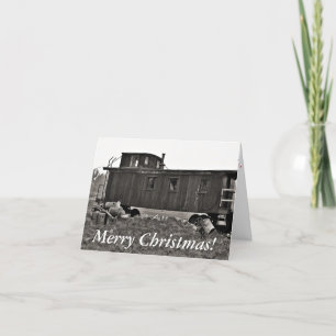 Cat with Train Christmas card - Winter's Beauty Feestdagen Kaart