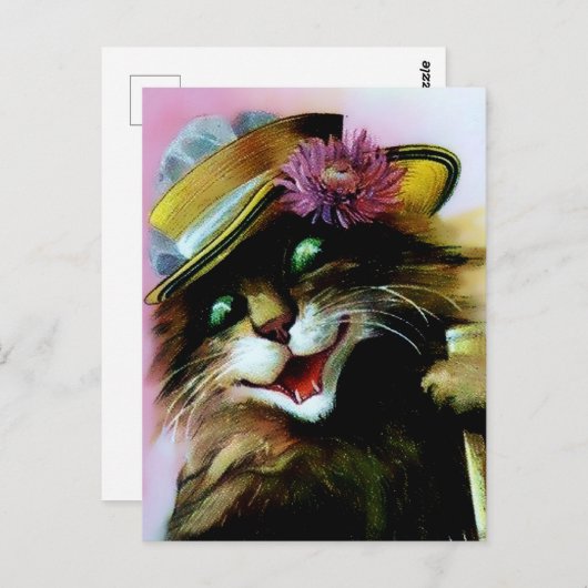 “Cat with Umbrella” by Maurice Boulanger Briefkaart (Voorkant / Achterkant)