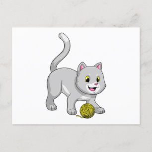 Cat with Wool yarn ball Briefkaart