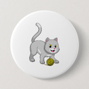 Cat with Wool yarn ball Ronde Button 7,6 Cm
