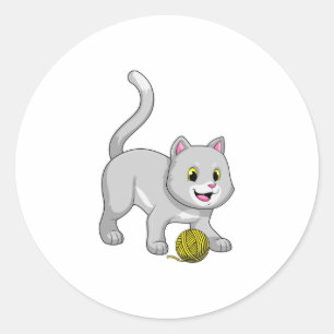 Cat with Wool yarn ball Ronde Sticker