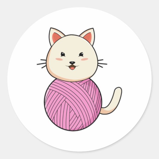 Cat with Wool yarn ball Ronde Sticker (Voorkant)