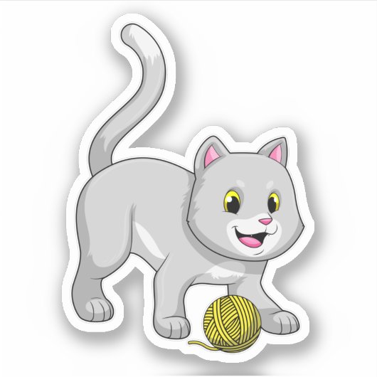 Cat with Wool yarn ball Sticker (Voorkant)