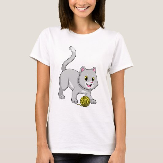Cat with Wool yarn ball T-shirt (Voorkant)