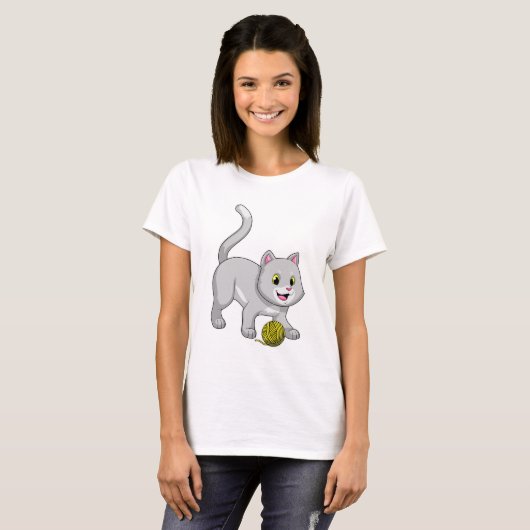 Cat with Wool yarn ball T-shirt (Voorkant volledig)