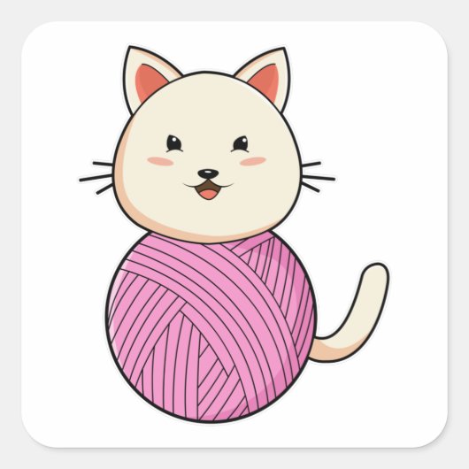 Cat with Wool yarn ball Vierkante Sticker (Voorkant)