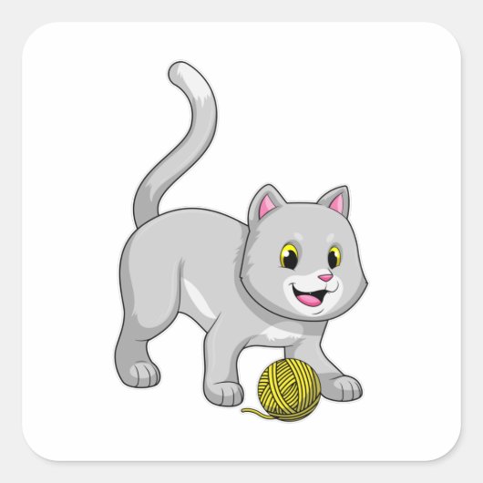 Cat with Wool yarn ball Vierkante Sticker (Voorkant)