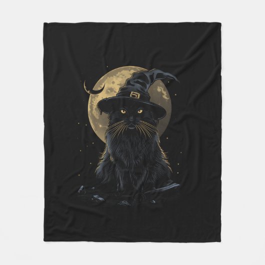 Cat Wizard Pet Grappig Schattige Heksenhalloweenko Fleece Deken (Voorkant)
