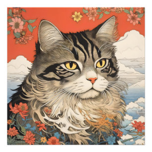 Cat Woodblock Foto Afdruk
