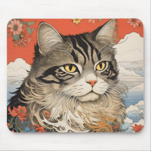 Cat Woodblock Muismat