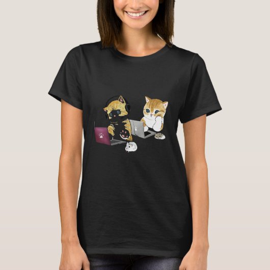 Cat Working From Home International Cat Day T-shirt (Voorkant)