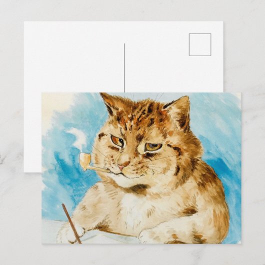 Cat Writing van Louis Wain Briefkaart (Voorkant / Achterkant)